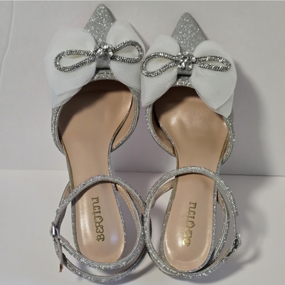 Elegant Silver Rhinestones and White Women's Heels - Picture 7 of 17